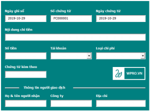 phiếu thu chi trên excel