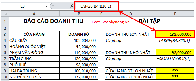 hàm large và hàm small trong excel 3