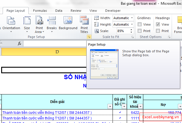 danh so trang trong excel 1