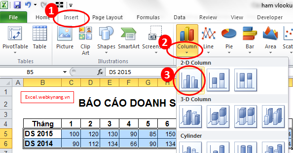 Cách vẽ biểu đồ cột trong excel 2007 2010