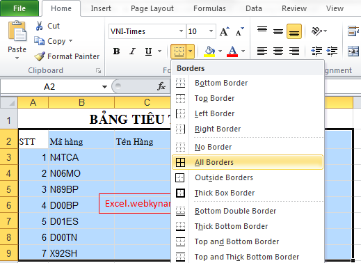 Cách kẻ khung trong excel 2003 2007 2010 cach ke khung trong excel