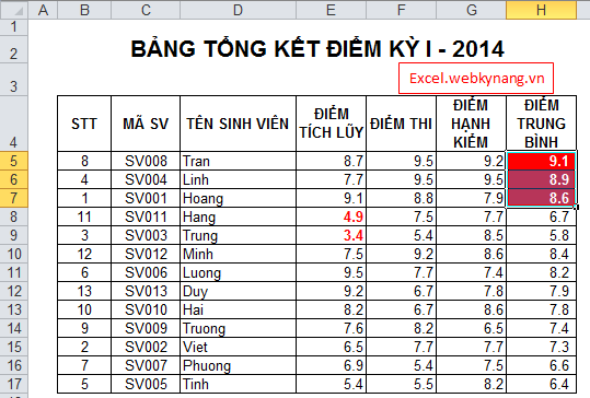 sap xep du lieu trong excel  2003 2007 2010 1