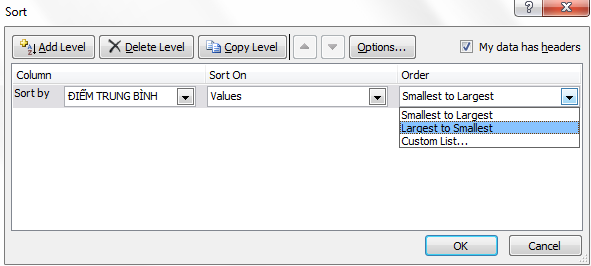 sap xep du lieu trong excel  2003 2007 2010 1