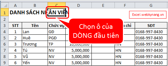 co dinh cot trong excel cố định cột trong excel