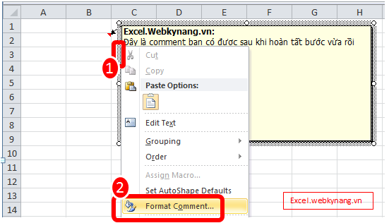 format comment dinh dang comment trong excel