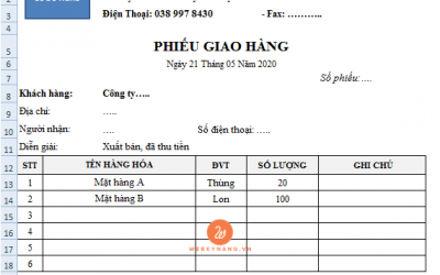 Mẫu phiếu giao hàng bằng Excel (Download Free)