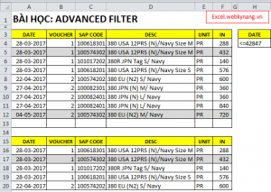 ket qua loc dieu kien nho hon hoac bang trong excel