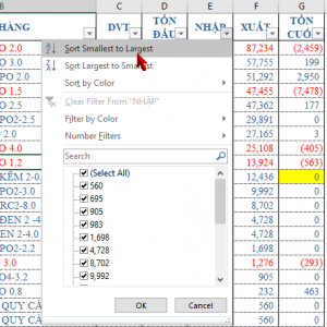 sắp xếp dữ liệu trong excel 2013