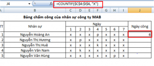 Hàm chấm công nhân sự