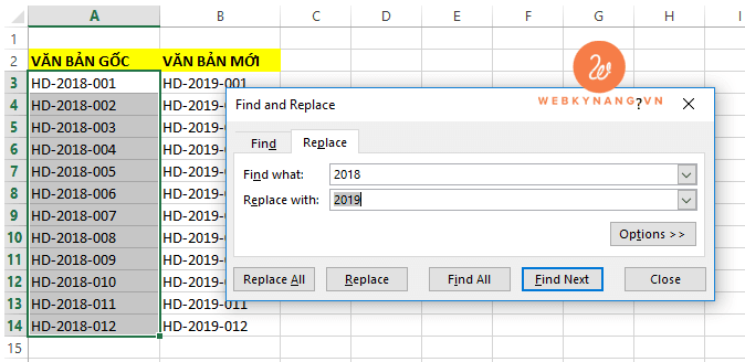 cach thay the hang loat trong excel Hàm REPLACE trong Excel | Cú pháp, ví dụ và cách vận dụng hàm thay thế văn bản trong excel