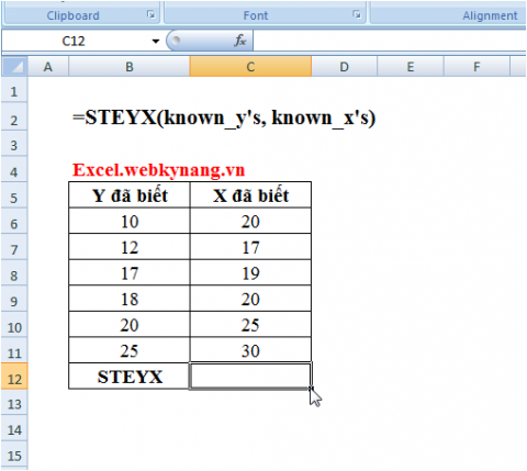 Steyx Formula Examples Hàm STEYX - Trả về sai số chuẩn của giá trị dự đoán y đối với mỗi giá ...
